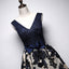 A Line Navy Blue V Neck Homecoming Dresses, Short Bow-knot Prom Dress PDN66