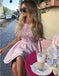 Pretty Bateau Short Pink Satin Homecoming Party Dresses with Appliques PDO51
