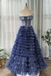 A-line Off-the-shoulder Royal Blue Long Prom Dresses Tulle Evening Dress PDS94