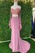Chic Sheath Spaghetti Straps Pink Long Sleeves Prom Dresses Evening Dress PDT1