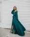 A-line Burgundy Long Prom Dresses Long Sleeve Simple Cheap Evening Dress PDR56