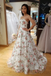 A Line Floral Long Prom Dresses Strapless Beautiful Flower Printed Prom Dress PDR43