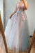 Chic A-line V Neck Beaded Pink Flowers Long Prom Dresses Beautiful Evening Gowns PD210