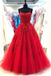 Red Spaghetti Straps Tulle Lace Appliques Modest Evening Dress Long Prom Dress PDR99