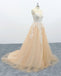 A Line Tulle Lace Appliques Sweep Train Evening Dress Senior Prom Dress PDS1