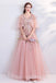 Princess A Line Pink Long Tulle Appliques V Neck Prom Dresses PDG68