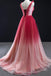 Charming A Line Ombre V Neck Tulle Burgundy Long Prom Dresses with Beads OM0135