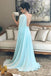 Light Blue One Shoulder Chiffon Formal Prom Gown, Simple Bridesmaid Dresses PDI35