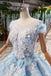 Princess Light Sky Blue Prom Dress with Flowers, Ball Gown Quinceanera Dress PDP50
