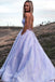 A line Purple V Neck Spaghetti Straps Prom Dresses with Pockets, Evening Dress OM0025
