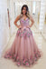 Broad Strap Floral Appliqued Long Prom Dresses Cheap A Line Evening Dress PDI3