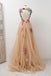 A-line Sleeveless Open Back Appliques Tulle Long Prom Dress Flowers PDE81