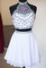 High Neck Two Piece Homecoming Dress, Short White Floal Homecoming Dresses PDO70