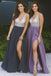 Cheap Long Prom Dresses with Side Slit V Neck Beaded Prom Dress PDP6