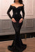 Mermaid Black Long Sleeves Off the Shoulder Sequins V Neck Prom Dresses OM0022