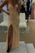 Sparkle Mermaid Spaghetti Straps Sequins V Neck Long Prom Dress With Side Slit OM0061