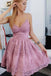 Spaghetti Strap Short A Line Homecoming Dresses with Lace Appliques PPD39