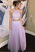 Two Piece Halter Backless Tulle Lavender Prom Dress with Lace Beading PDI75