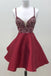 Spaghetti Straps Dark Red Short Prom Dress Homecoming Dress PDO59