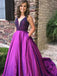 Purple A Line Beading V Neck Prom Gown With Pockets Cheap Formal Evening Dress PDI65