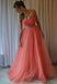 Charming Tulle Pleat Sweetheart Watermelon Prom Dress,Long A Line Evening Dress PDF59