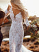 Long Sleeve Lace V Neck Backless Mermaid Boho Wedding Dresses,Beach Wedding Gown PDH77