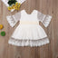 Cute Ivory Lace Long Sleeve Flower Girl Dresses Above Knee Scoop Bowknot Baby Dress HD51