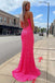 Sparkly Hot Pink Mermaid Sequins Prom Dresses with Slit, Shiny Party Dresses OM0089