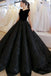 Black V Neck Sequined Ball Gown Prom Dress, Big Formal Dresses PDI83