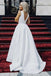Unique White Satin V Neck and V Back Prom Dresses with Zipper, Wedding Dresses OM0037