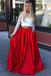 Two Piece Long Sleeves Cold Shoulder Red Long Prom Dress with White Lace Pockets PDI73