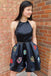 Two Piece Halter Backless  Black Homecoming Dress with Pockets PPD22