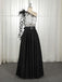 A-Line One-Shoulder Black Long Lace Appliqued Split Prom Dress with Pockets PDJ11