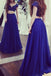 Charming Royal Blue Two Pieces Short Sleeves Lace Top Long Prom Dress PDE63