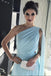 Light Blue One Shoulder Chiffon Formal Prom Gown, Simple Bridesmaid Dresses PDI35