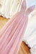 Long Beaded Bodice V-neck Neckline Chiffon Pink Prom Dress Formal Dresses PDS7