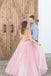Long Beaded Bodice V-neck Neckline Chiffon Pink Prom Dress Formal Dresses PDS7