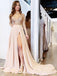 Long Sleeve See Through V Neck Prom Dresses Side Slit Formal Prom Party Dress PDH65
