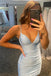 Tight Light Blue Spaghetti Straps V neck Short Prom Dresses, Homecoming Dresses OM0105