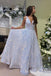 Glitter A line White Sequins Long Prom Dresses, Shiny Dance Dresses OM0112