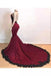 Burgundy Deep V neck Halter Mermaid Prom Dress With Lace Long Evening Dress OM0142