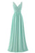 Mint Green V Neck Long Simple Pleated Bridesmaid Dress with Lace PPD57