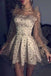 Grey Tulle Long Sleeves Star Homecoming Dress, Short Party Dresses PPD47