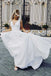 Unique White Satin V Neck and V Back Prom Dresses with Zipper, Wedding Dresses OM0037
