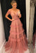 Charming Off the Shoulder Tulle Straps Long Prom Dresses, Tiered Sweetheart Prom Gown OM0071