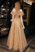 Charming A line Off the Shoulder Tulle Long Prom Dresses Lace Formal Dresses OM0128