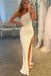 One Shoulder Mermaid Side Slit Prom Dresses, Shiny White Formal Evening Dresses OM0068