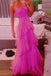 New Style A line Hot Pink Spaghetti Straps Prom Dresses With Ruffles OM0077