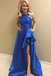Two Pieces Royal Blue High Low Simple Prom Dresses PDH94