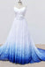 White and Blue Sweetheart Lace Wedding Dress, Ombre Wedding Dresses with Flowers PDQ69